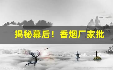 揭秘幕后！香烟厂家批发一手“饱经霜雪”